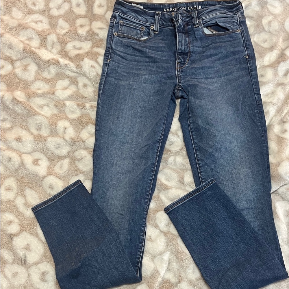 American Eagle Outfitters Women's Dark Blue Straight Leg Jeans